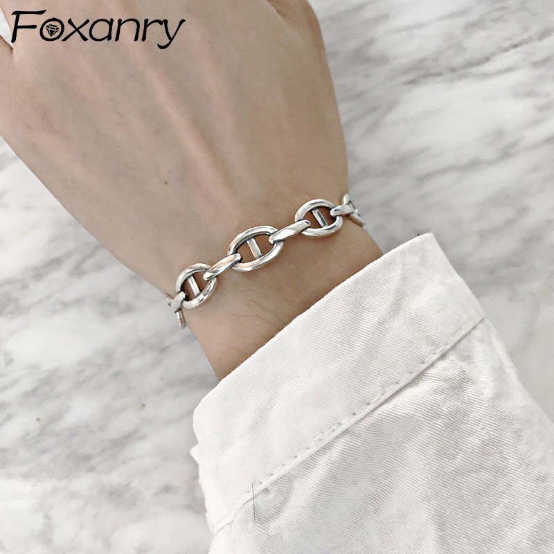 Foxanry 925 Sterling Zilver Punk Bangles & Armband Voor Vrouwen Trendy Vintage Handgemaakte Thaise Zilveren Verjaardagsfeestje Sieraden