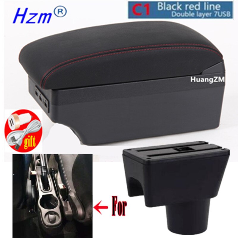 For Renault Dacia Duster I armrest box For Renault Duster Center Storage box car accessories Interior With USB LED: C1 red line 7USB