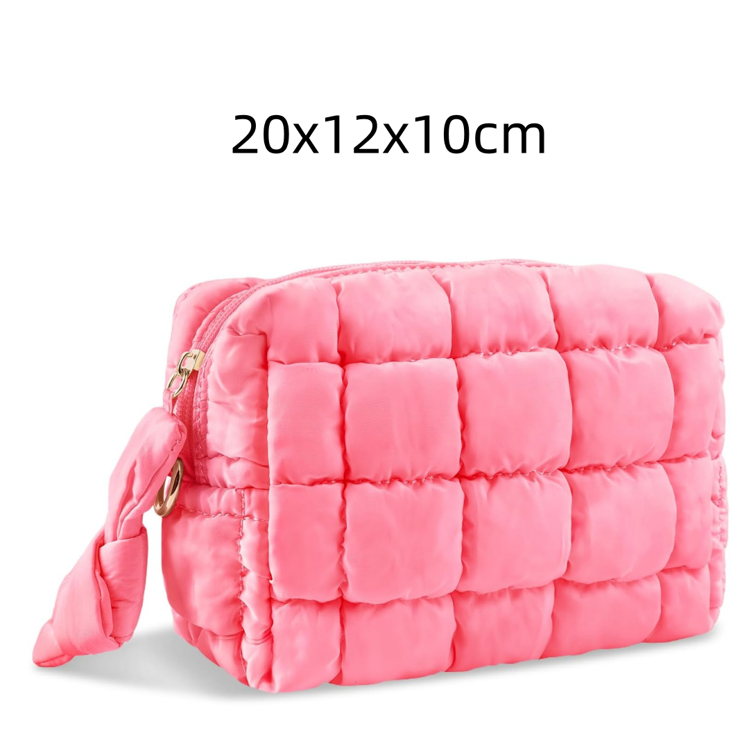 Makeup Bag Travel Toiletry Bag, Puffy Padded Make Up Bags for Women Makeup Organizer Case, Wide-open Pouch Purse Travel Essentia: Red