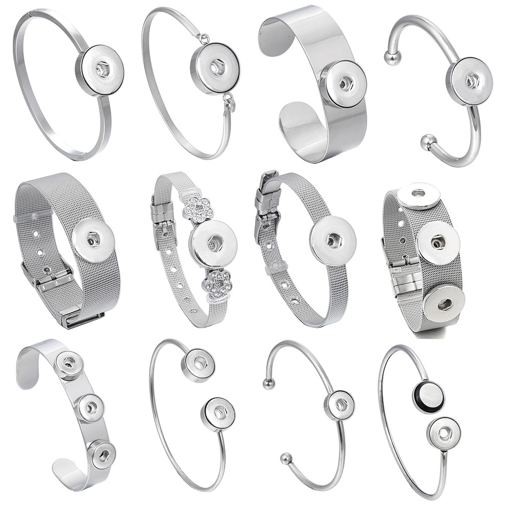 Stainless Steel Bracelet Snap Button Bracelet Bangle for Women Fit 12mm or 18mm Snap Buttons Interchangeable Charm Jewelry