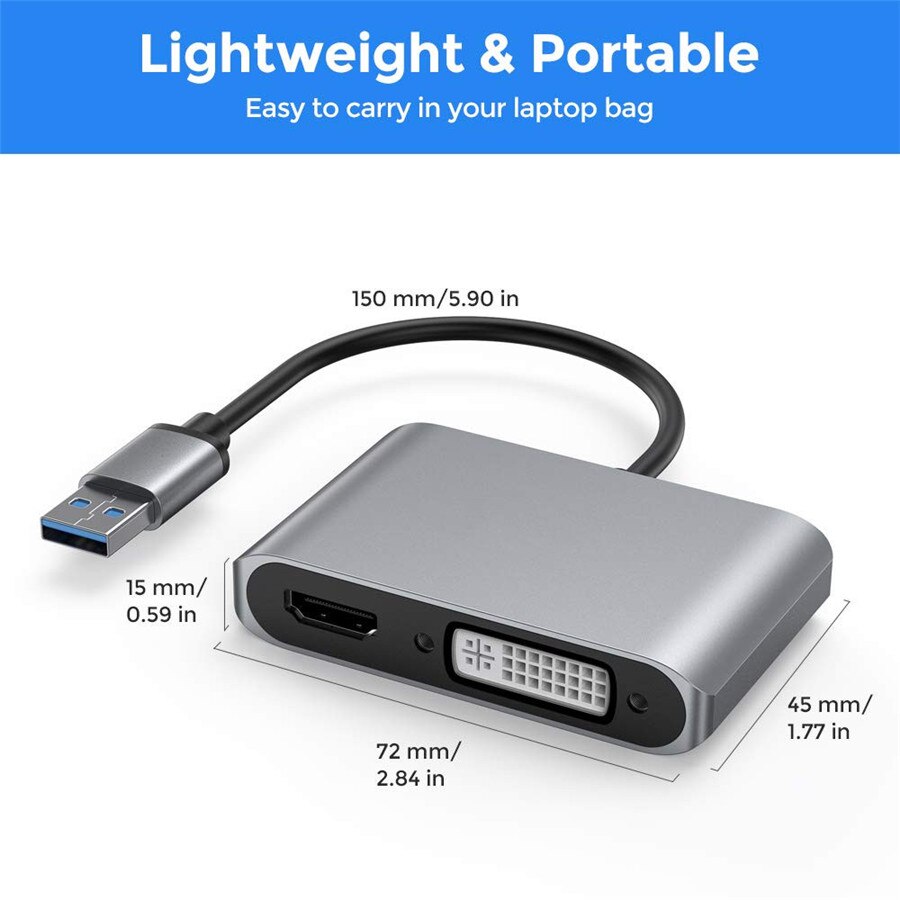 USB 3.0 Adapter to HDMI DVI Dual Displayport USB Converter support HDMI