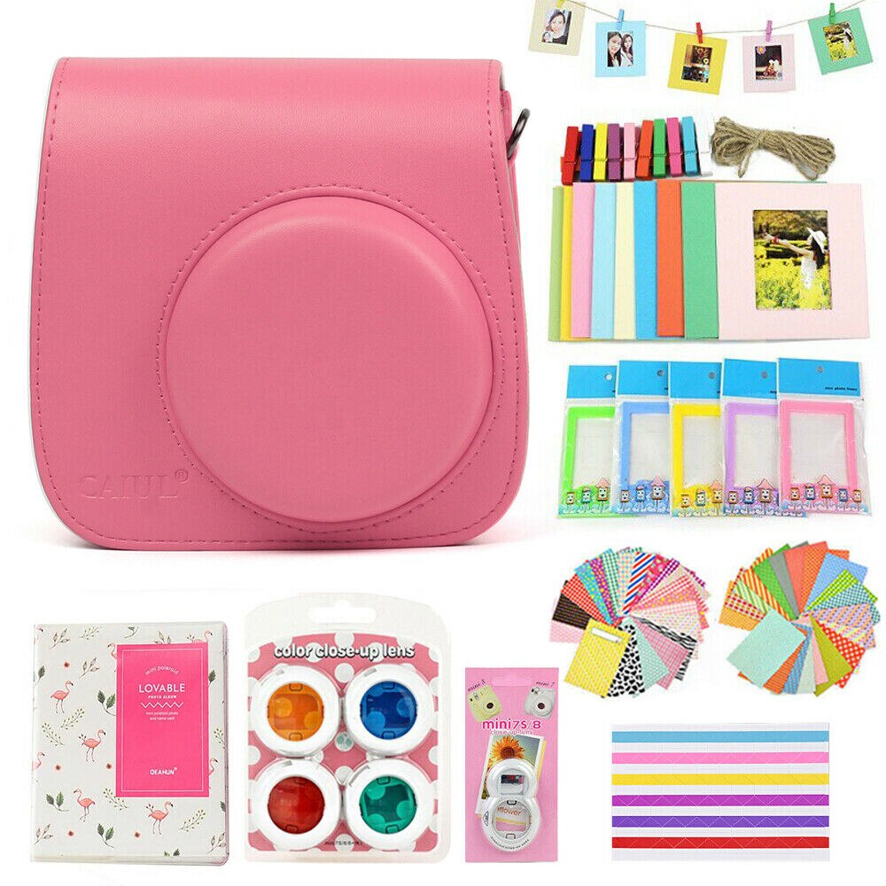 Fujifilm Instax Mini Case Bag Camera Accessories Kit Photo Album Lens Filters Stickers For Instax Mini 8 Mini 9 Instant Camera: Pink