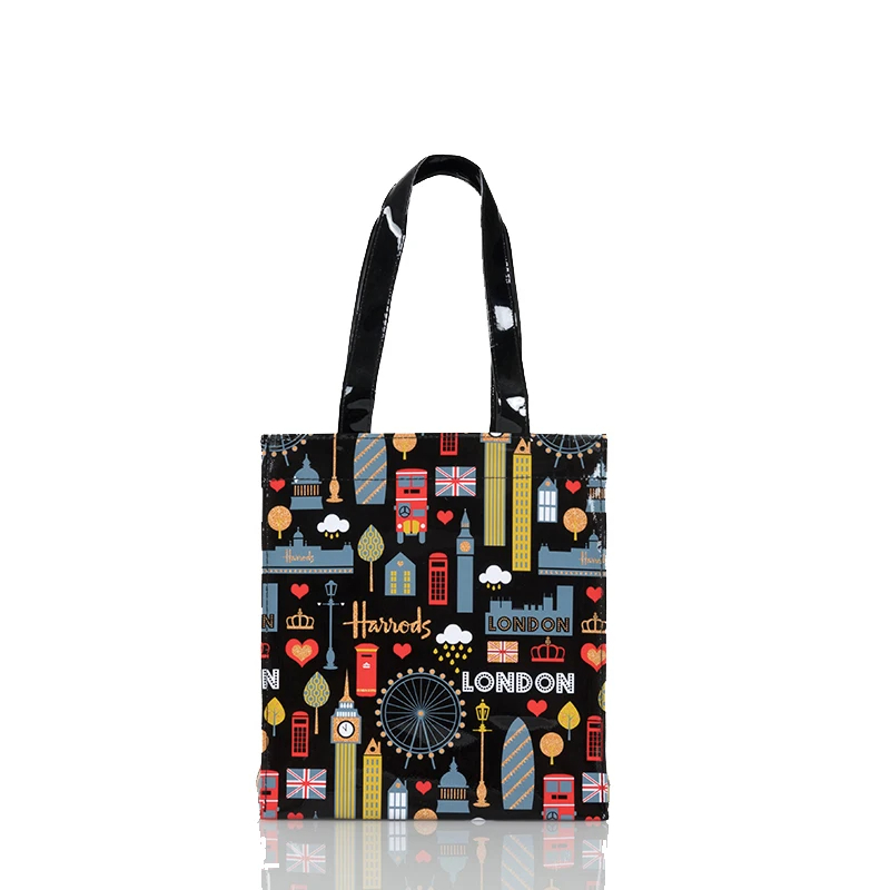 PVC Reusable Shopping Bag Women's Bag Eco Friendly London Shopper Bag Large Capacity Waterproof Handbag Shoulder Bag: Red