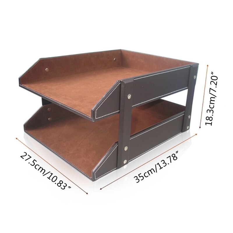 A4 Document File Organizer Tray Double Layers Desk PU Leather Paper Holder Rack A4 Document File Organizer Tray Double Layers De