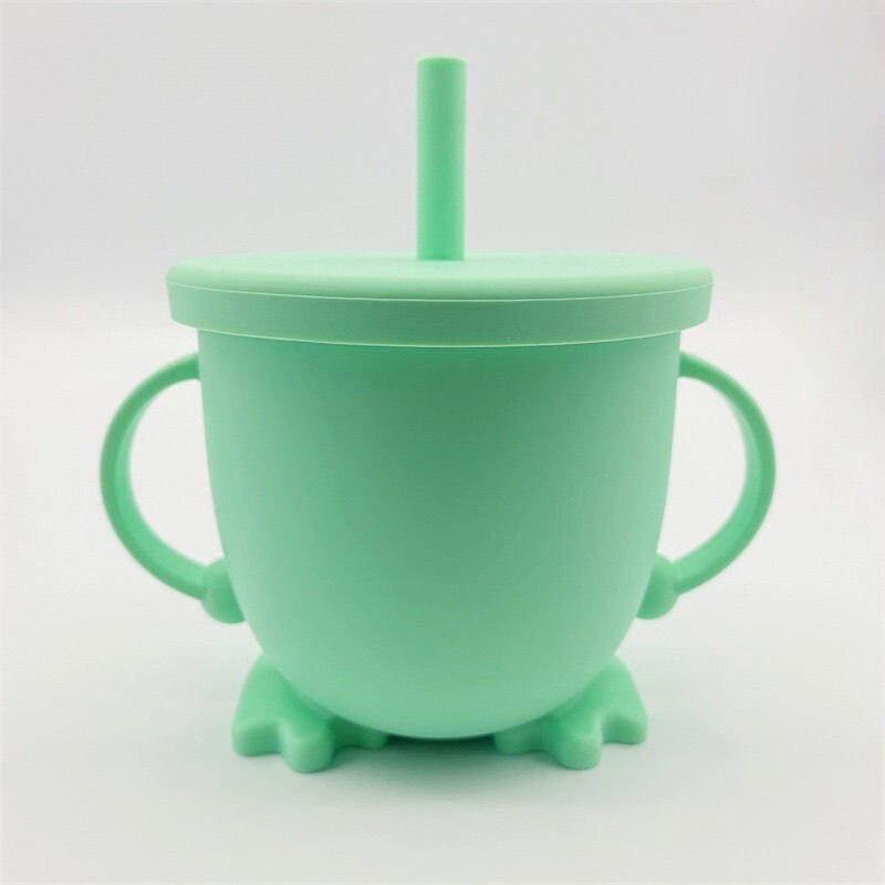 Taza de beber de paja de silicona para niños, vaso de entrenamiento infantil a prueba de salpicaduras y antideslizante, sin BPA, irrompible: Emerald