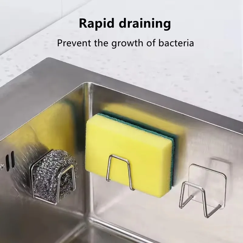 Kitchen Sponges Holder Stainless Steel Sink Sponges Drain Drying Rack Self Adhesive Storage Holder Wall Hooks Kitchen Organizer