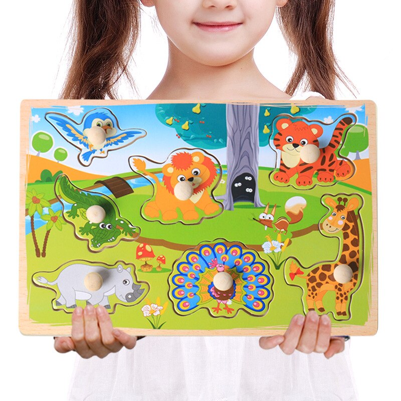 Brain Game Puzzles Toys Kids Educational Wooden Toy Animals Numbers Learning Puzzle Jigsaw Board Wood Baby Funny Toys: Zoo Animals