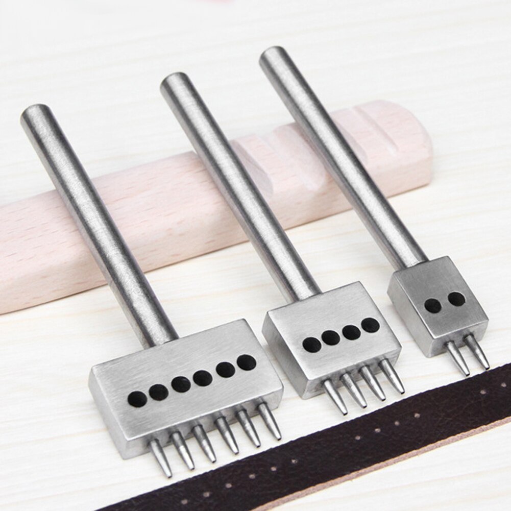 Leather Craft Prong Hole 4mm Spacing Hole Punch Tools Round Row Drilling Cutter Orifice DIY Pucher Gadgets 2/4/6 Prong