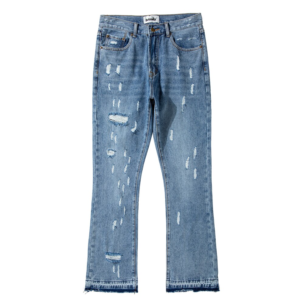 Swag – jean délavé délavé et délavé pour homme, pantalon en Denim évasé, coupe ajustée, style Hip Hop, noir et bleu