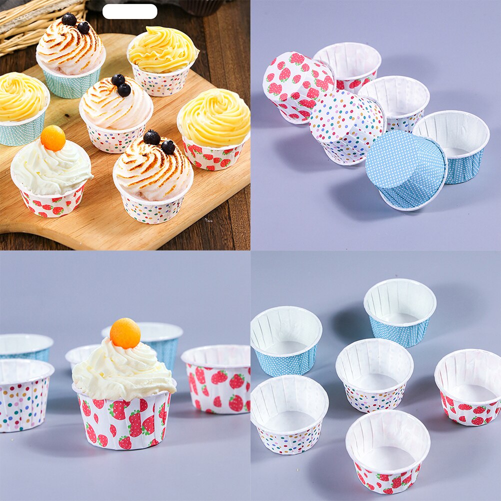 100Pcs Papier Ijs Cups Wegwerp Cake Cup Dessert Kommen Bakken Bruiloft Verjaardag (Kleurrijke Dots) Feestartikelen