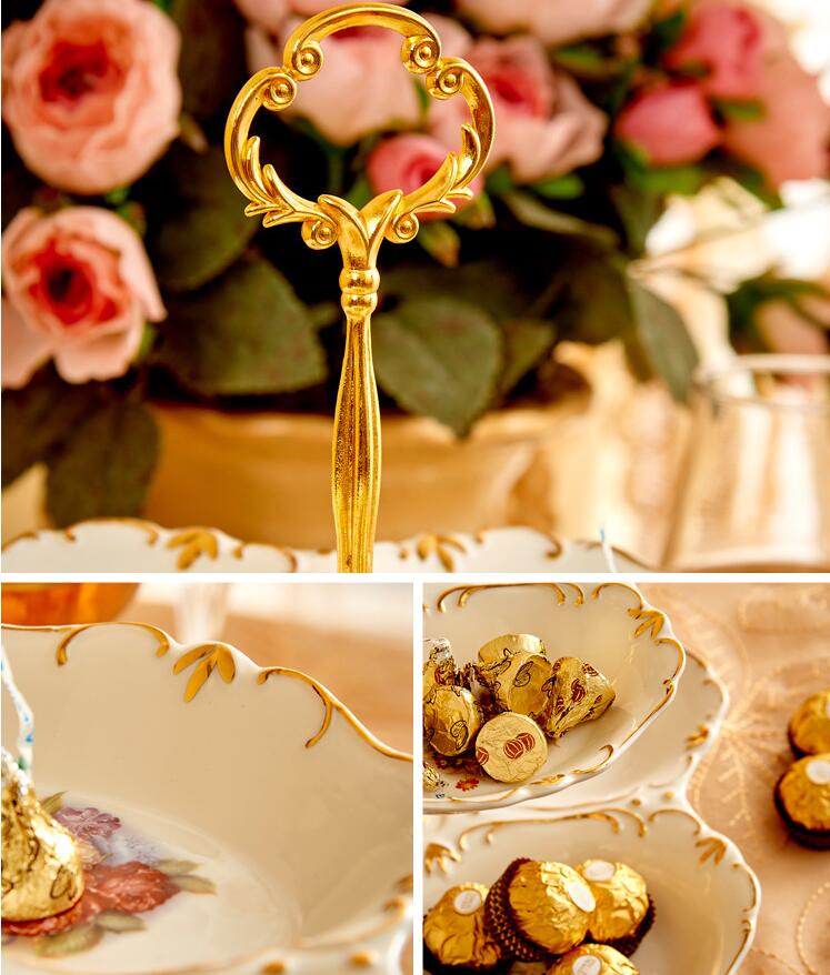 European ceramic three-layer fruit plate cake rack dried fruit plate snack plate snack double-layer plate wedding tray candy box
