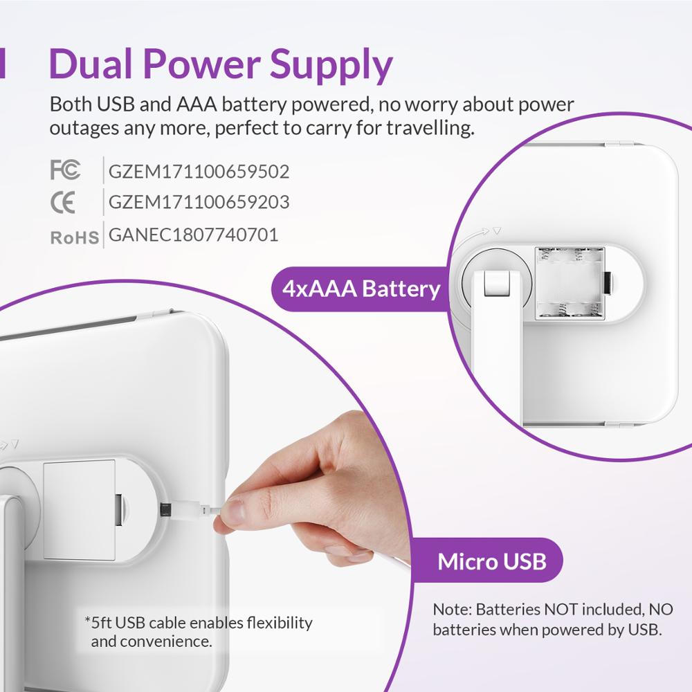Espejo de maquillaje portátil con luz LED, tocador con aumento de 2x/5x/10x, Doble potencia de cosmética