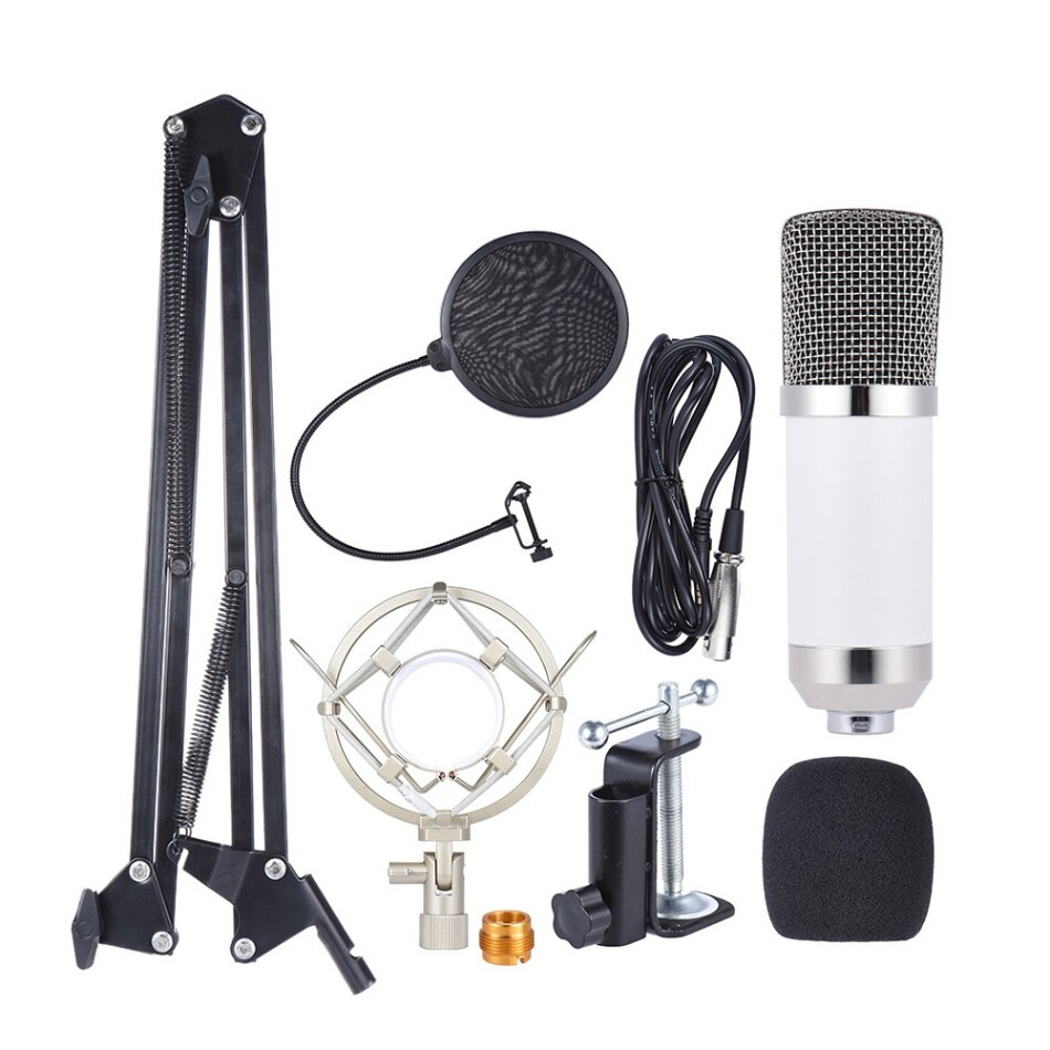 Professionele Broadcasting Studio Recording Condensator Microfoon Mic Kit Met Shock Mount Verstelbare Suspension Scissor Arm Stand: WHITE