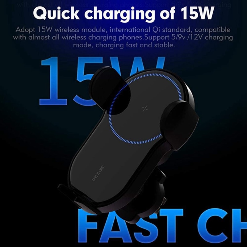 Qi Fast Wireless Car Charger, 15W Automatic Wireless Charger Car Phone Charger Automatic Clamping Air Vent for iPhone for Samsun