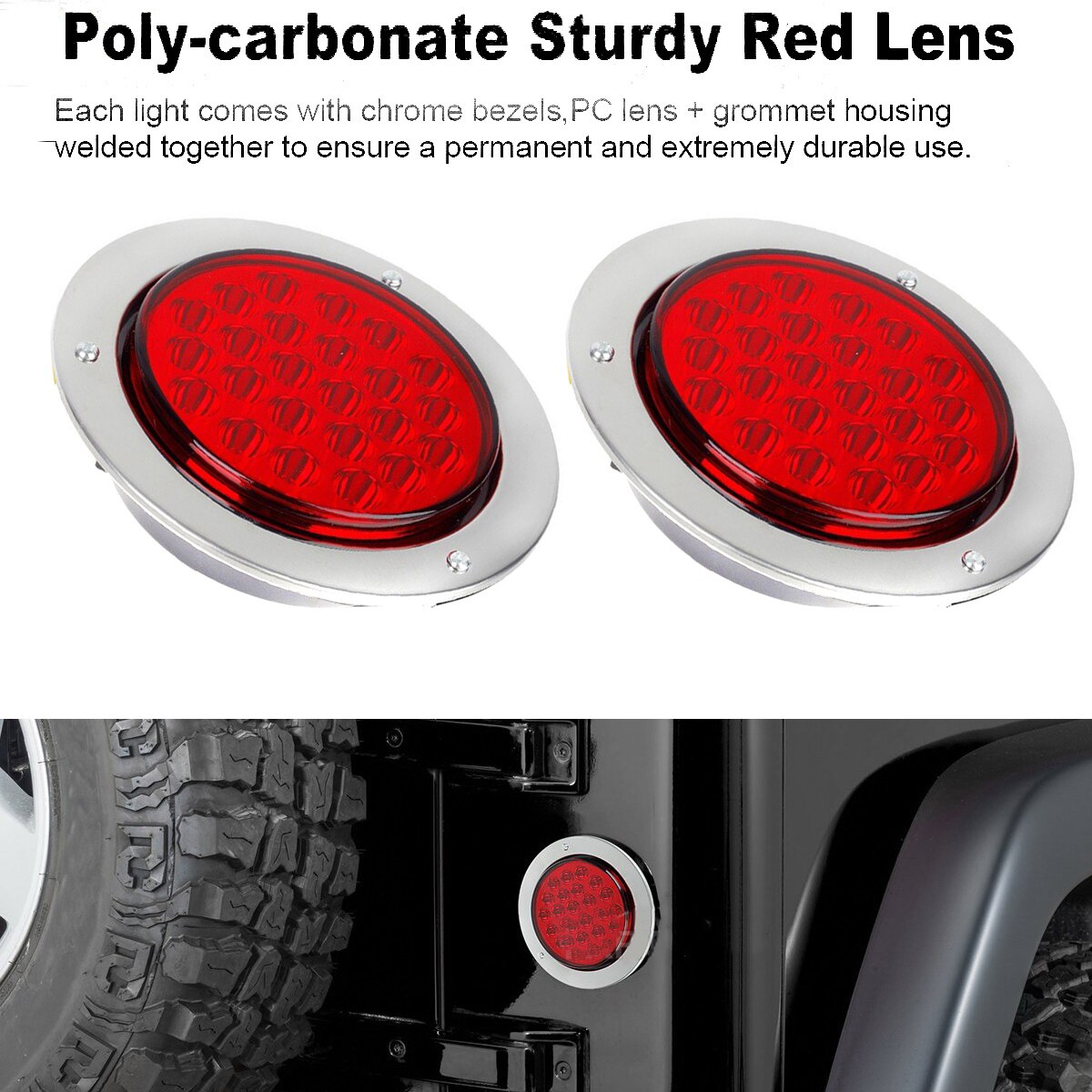 2pcs Waterproof 24LEDs Car Rear Tail Lights Stop Brake Light Round Tail Stop Turn Signal LED Lamp for Truck Trailer Vehicles