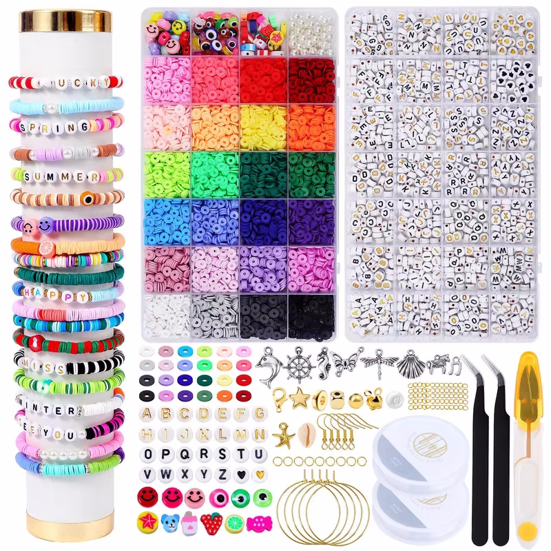 2 cajas de 24 cuentas de arcilla de Color arcoíris, Kit de fabricación de pulseras para fabricación de joyas, Kit de accesorios de cuentas de letras, suministros hechos a mano DIY: PLATEADO