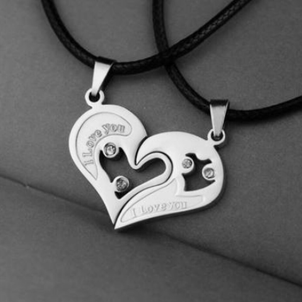 Unisex 2 Pcs BFF Necklace Women Crystal Heart Pendant Best Friend Letter Necklace Couple Necklace Men Friendship Jewelry