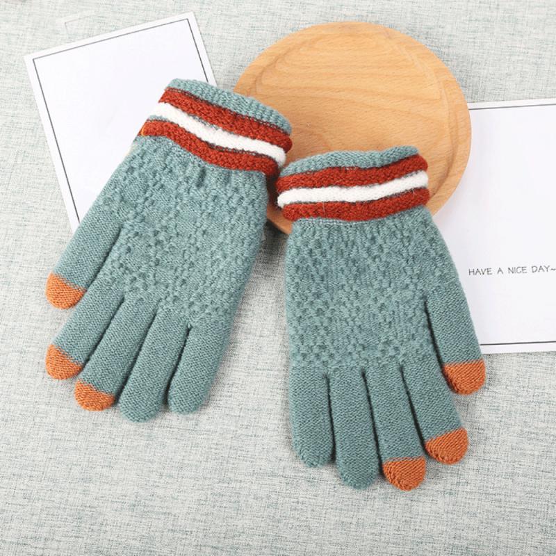 Guantes de punto cálidos para invierno, manoplas antideslizantes de lana gruesa para exteriores, mitones de dedo completo: 02