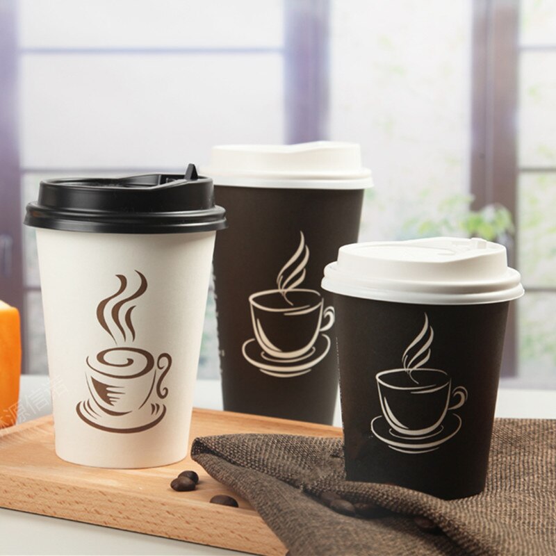 50 Stuks Wegwerp Drink Cup Party Gunsten Koffie Beker Melk Thee Glazen 250 Ml 400 Ml papier Cup Met Deksel