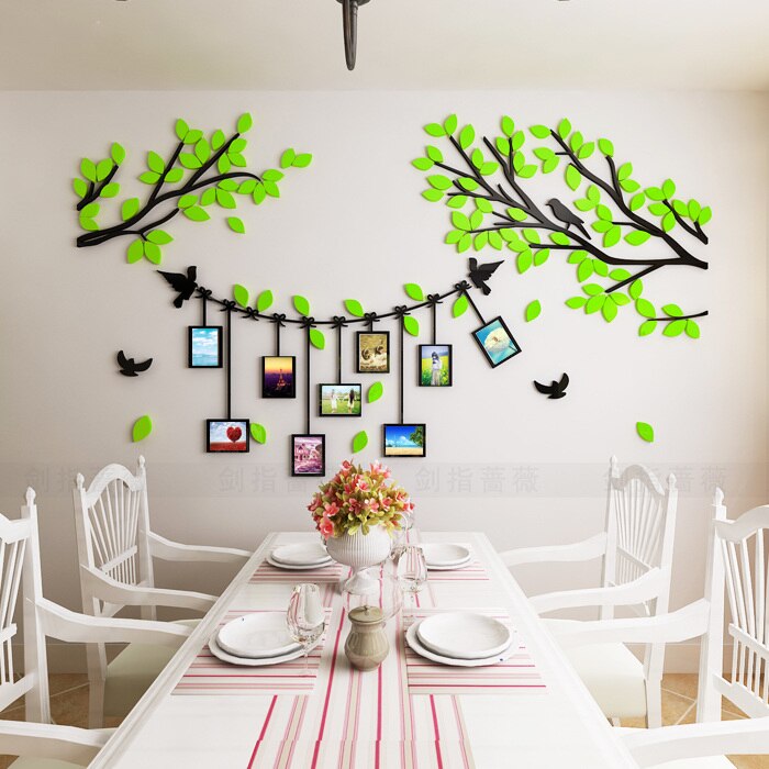 Famille Photo arbre 3D bricolage acrylique Stickers muraux décor à la maison Photo cadre arbre Stickers muraux affiche Art Mural pour salon chambre: Light Green / S about 1.5x0.8m
