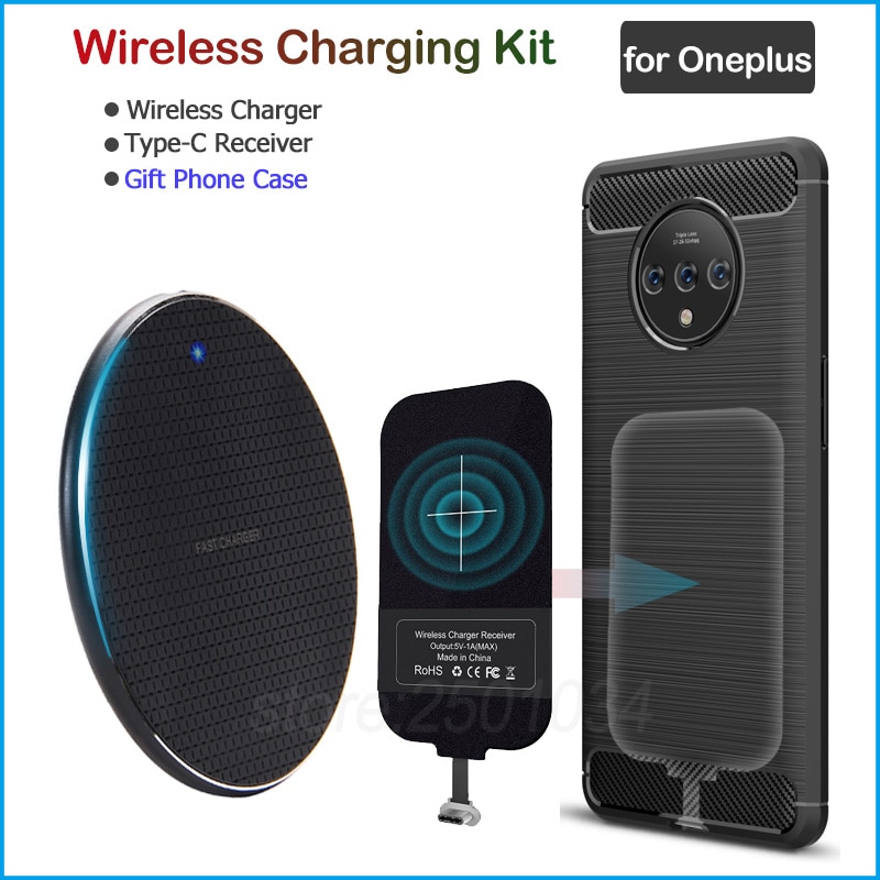 Wireless Charging for Oneplus 8 5 5T 6 6T 7 7T Pro Qi Wireless Charger+USB Type C Receiver Adapter TPU Case