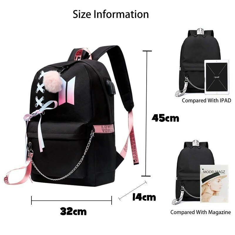 Mochila escolar feminina, bolsa de ombro para viagem com usb