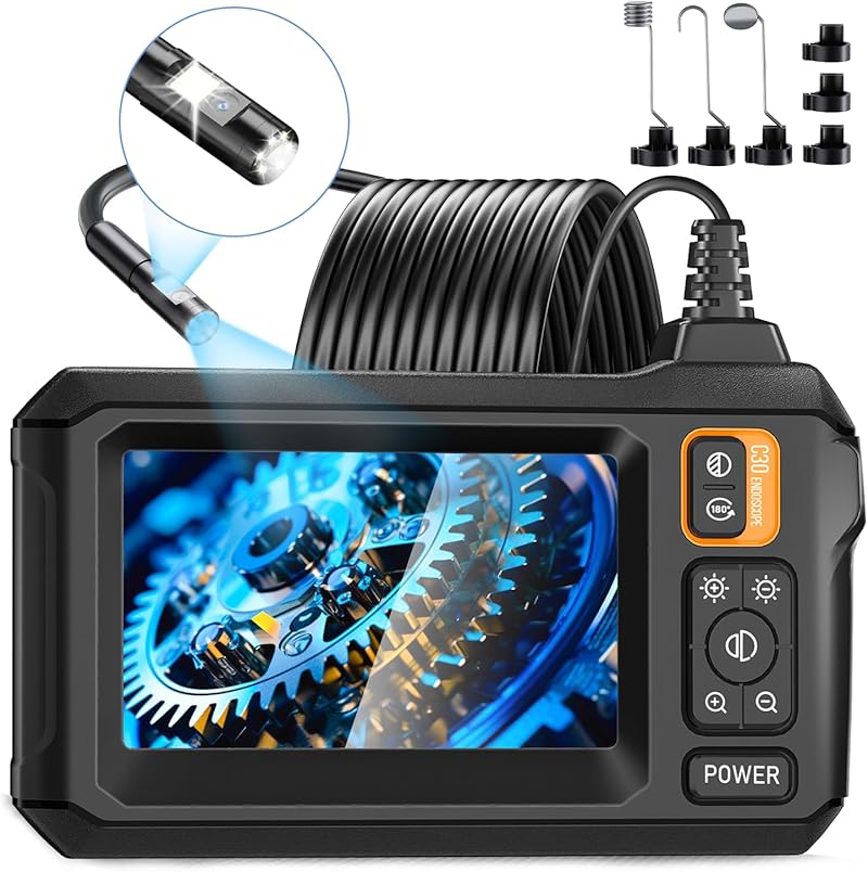 Industrielle Endoskop-Inspektionskamera, 4,3 Zoll IPS HD 1080P, einzelnes Doppelobjektiv, Endoskop-Kanalkamera, IP67, wasserdichte Schlangenkamera