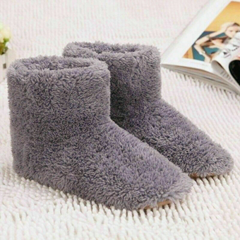 Vinter usb varmere fodsko plys varm elektrisk tøfler fødder opvarmet vaskbar varm fluffy genopladelige støvler: Grå farve