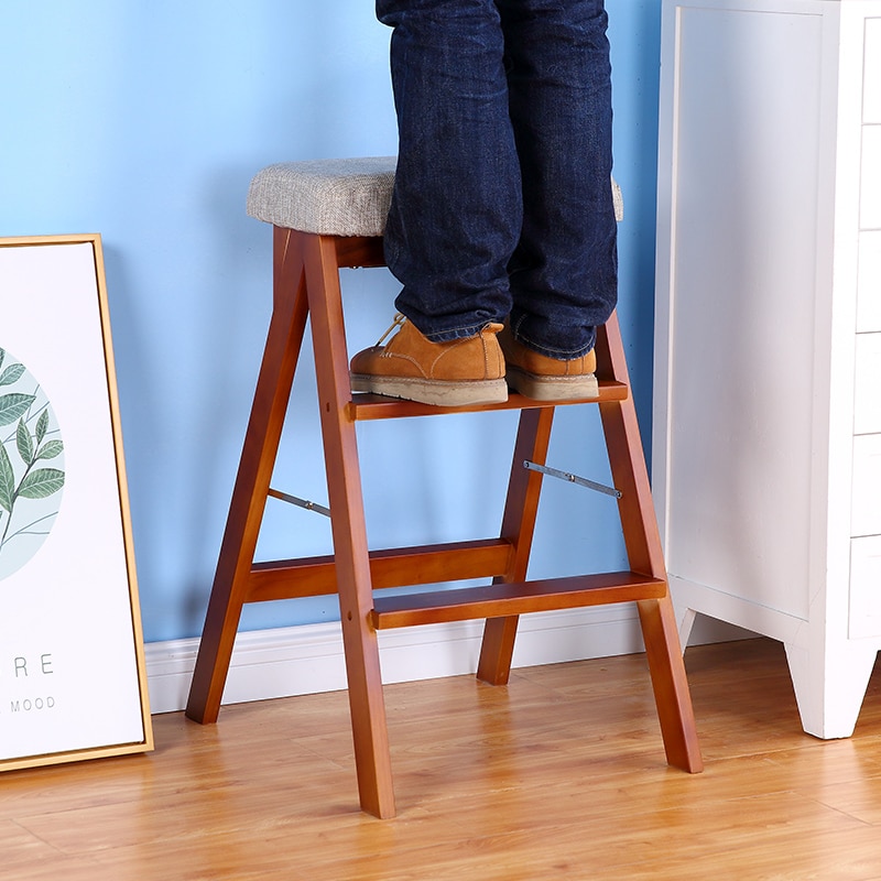 Kjøkken folding krakk tre enkel multifunksjonell stige stol bærbar hjemmebenk minimalistisk moderne