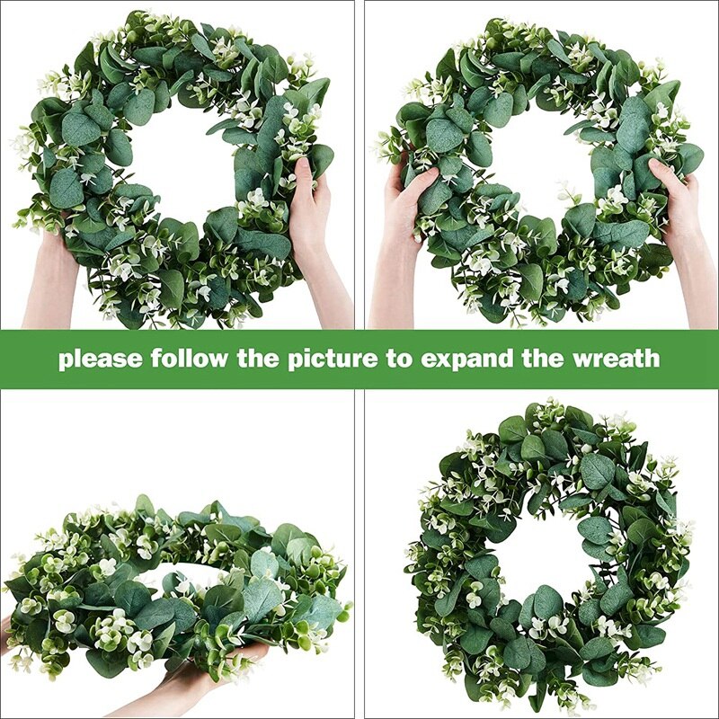 17.72 Inch Wreaths for Front Door, Artificial Eucalyptus Wreath for Front Door Spring Wreath for All Seasons Outdoor