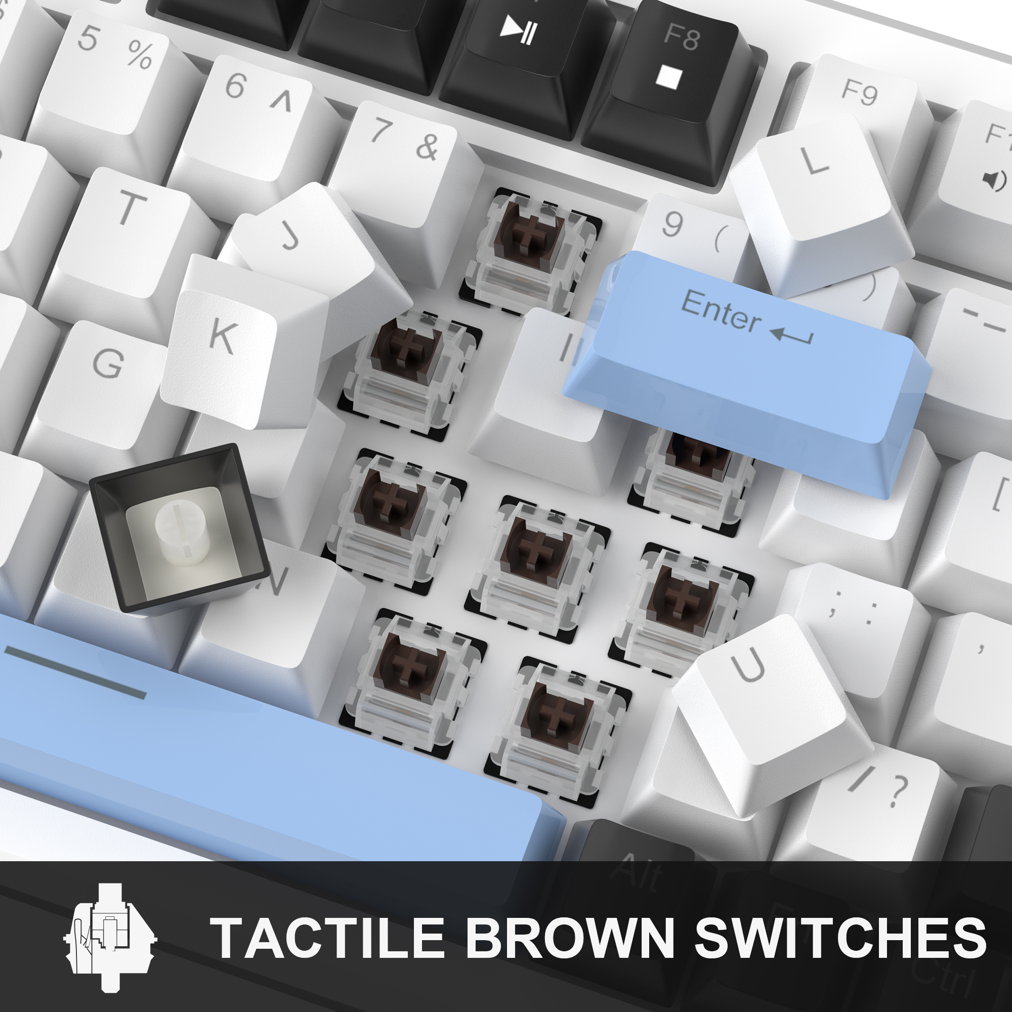 MageGee 75 % mechanische Spielen-Tastatur mit Knopfsteuerung, kompakte blaue, hintergrundbeleuchtete kabelgebundene Tastatur, schwarz/braune Schalter für PCWindows