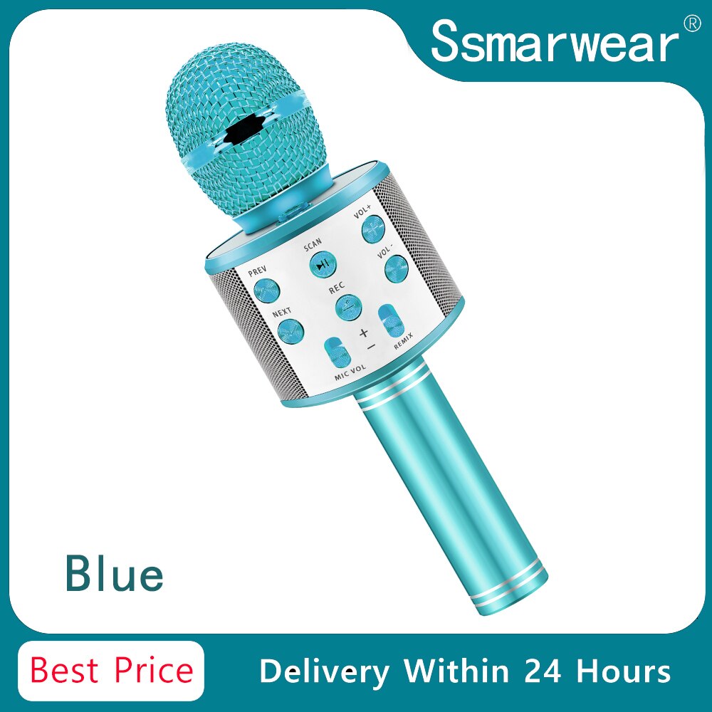 WS858 Bluetooth Karaoke Wireless Microphone Portable Karaoke Machine Handheld Mic Speaker Home Party SING For Kids Toys YouTuber: blue