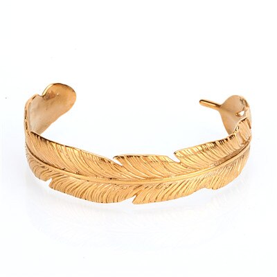 Mcllroy Charm Gold Feather Bangle Men Women 316L Stainless Steel Opening Cuff Bracelets Bangles Adjusted Couple Jewelry: Style A