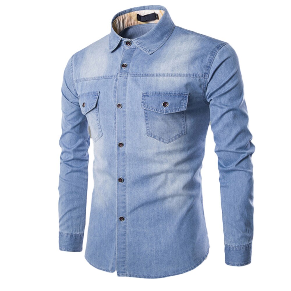 Männer Shirts Frühling männer Casual Slim Fit Stilvolle Waschen Denim Lange Ärmeln Jeans Shirts Business Hemd Chemise Homme: B / 4XL