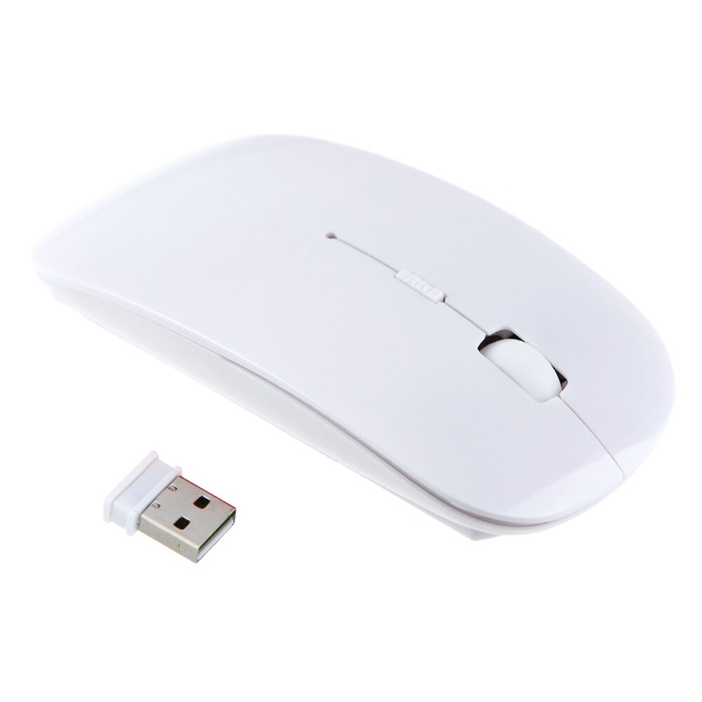 Souris d'ordinateur 1600 DPI USB optique sans fil souris d'ordinateur 2.4G récepteur Super mince souris pour ordinateur portable: WHITE