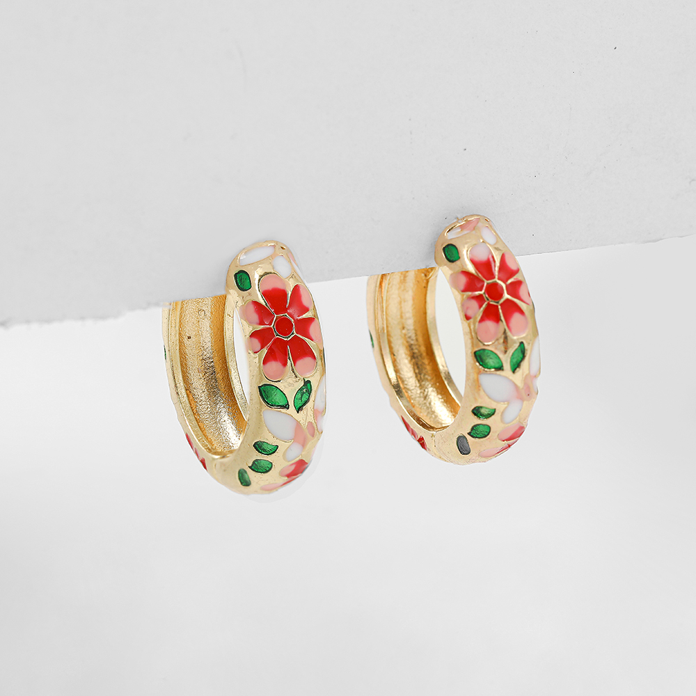 Vintage Enamel Flower Small Hoop Earrings Trendy Geometric Statement Round Circle Huggie Earring Jewelry: 9