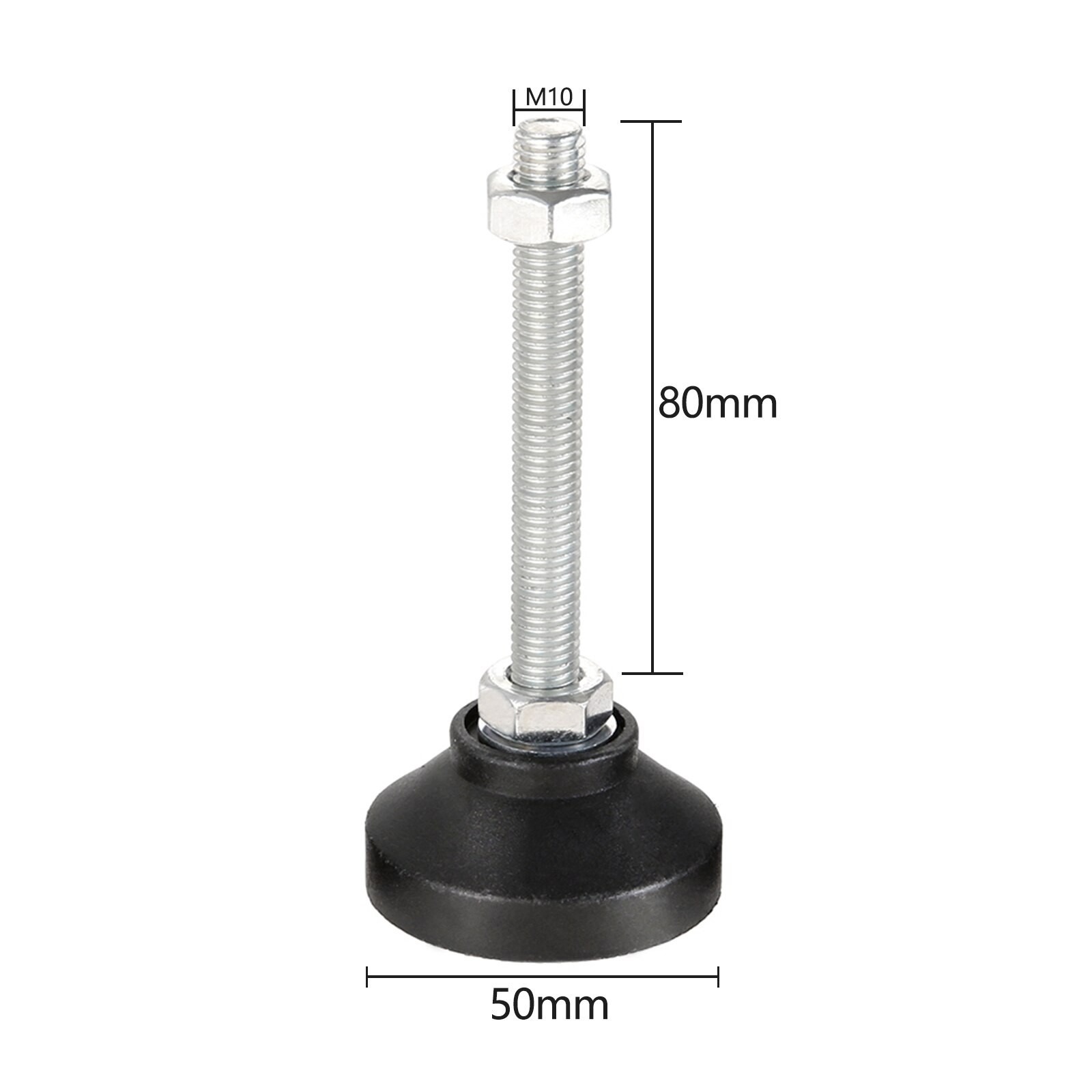 4 Pcs Adjustable Levelling Feet Swivel Base Furniture Glide Pad Adjusting Foot M8 M10 M12 M14 M16 Threaded Screw in Height: 50XM10X80(DXMXH) 4pc