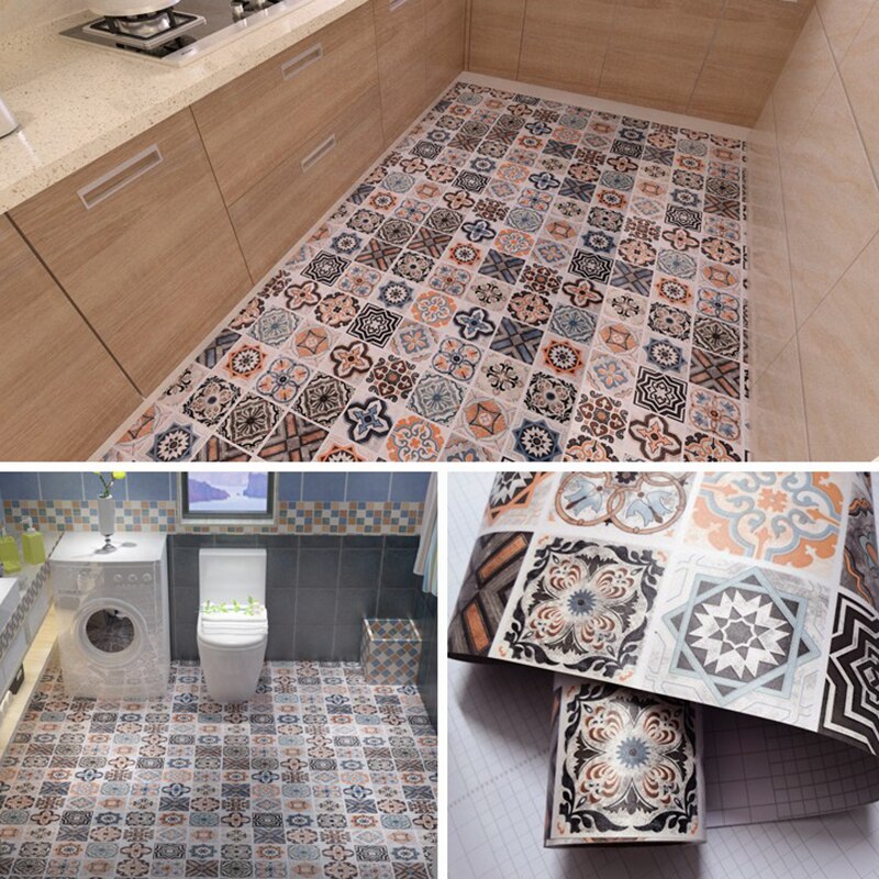 60*100cm Floor Stickers Self-adhesive Bathroom Floor Stickers Kitchen Waterproof Non-slip Thick Tile Stickers Decorative