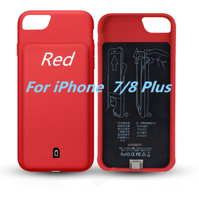 Udvidet telefonbatteri til iphone 6/6s/7/8 plus bærbart batteriopladeretui til iphone 6/6s/7/8 backup powercase: Rød til 7 8 plus