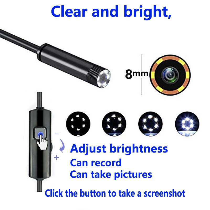 Cámara endoscópica Flexible, boroscopio de inspección impermeable IP67, 1080P, 1M, 2M, 8mm, para Android, PC, Notebook, 8LED, ajustable