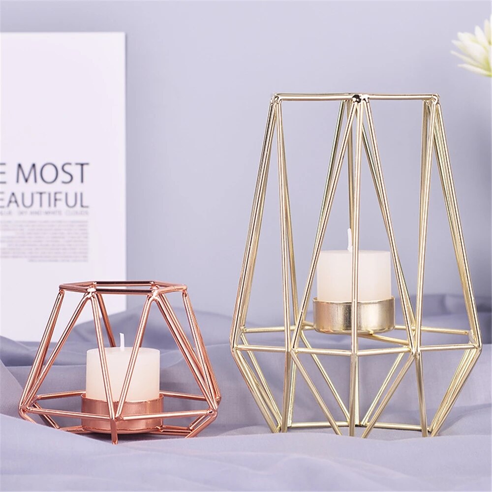 Nordic Metal Candle Holder Golden Hexagon Candlestick Diner Table Candelabra Romantic Candle Stand for Home Hotel Decoration