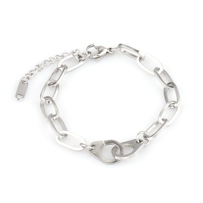 punk charm bracelet handcuffs bracelet lock bracelet pendant thick chain bracelet for women stainless steel bracelet: 0240-S