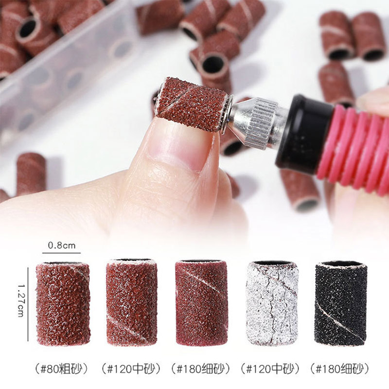 100Pcs 80/120/180 Sand-Degree Sand Circle, Brown/White/Black Nail Drill Sand Circle With 1Pc Bearing