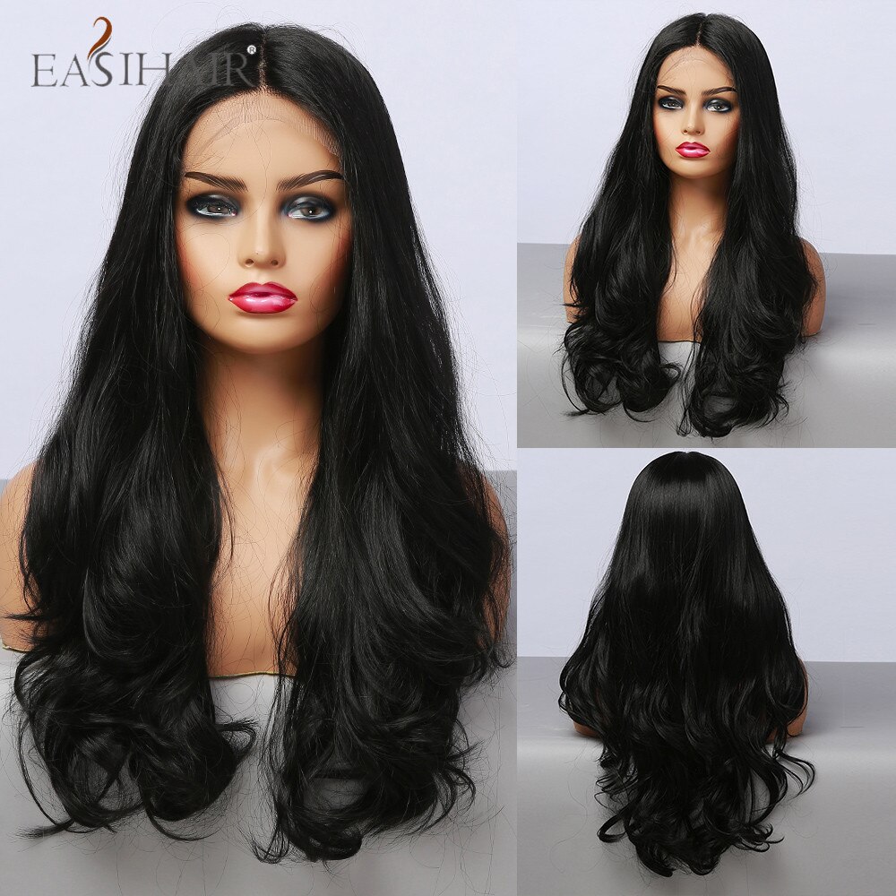 Easihair Synthetic Long Wavy Lace Front Wigs Black Grandado 5525