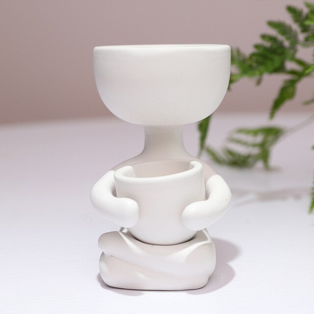 Juego de macetas de cerámica humanoide para decoración del hogar, macetas de flores de , florero de escritorio, alféizar de ventana, bonsái, novedad de: white B