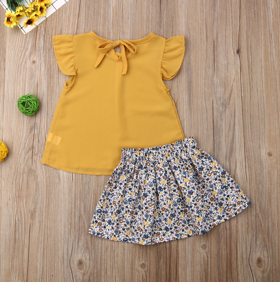 Peuter Baby Meisje Zomer Kleding Fly Mouw Ruches Tops Bloemenprint Tutu Rok 2 stuks Outfits Kleding