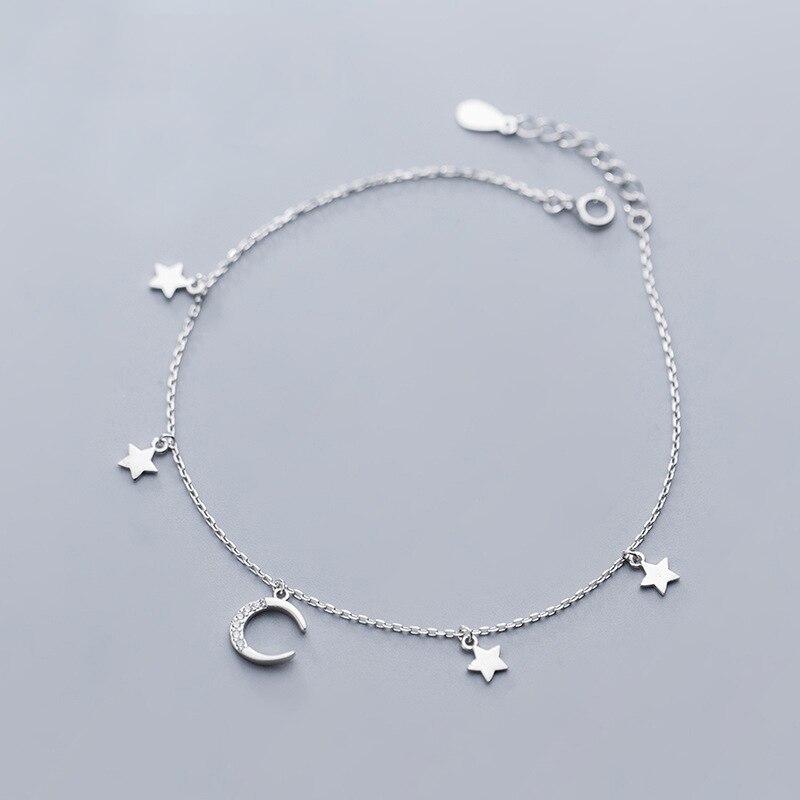 XMD 925 Sterling Silver Moon and Star Silver Bangles Bracelets Moon Star Chain Bracelets Sterling Silver Jewelry