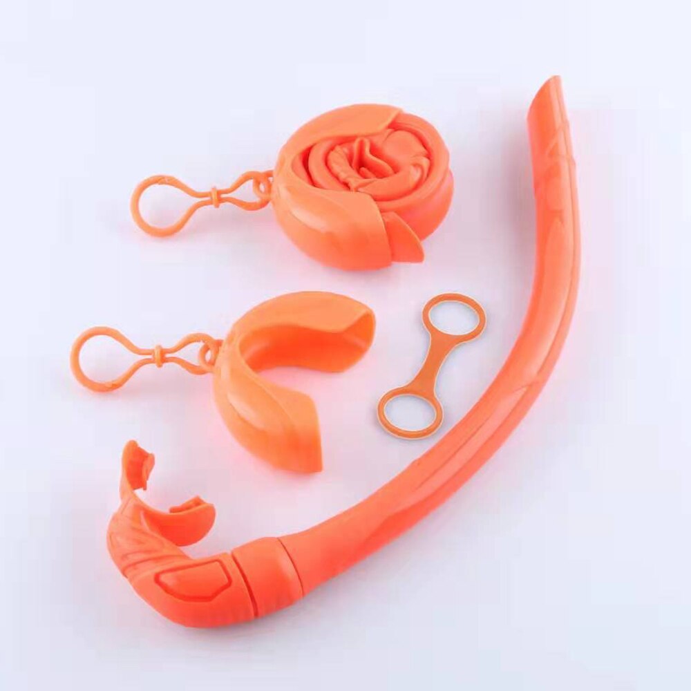 Silikone foldbar snorkel med opbevaringstaske kvinder mænd roll up snorkel vådt ånderør til udendørs vandsport svømme snorkel: Orange