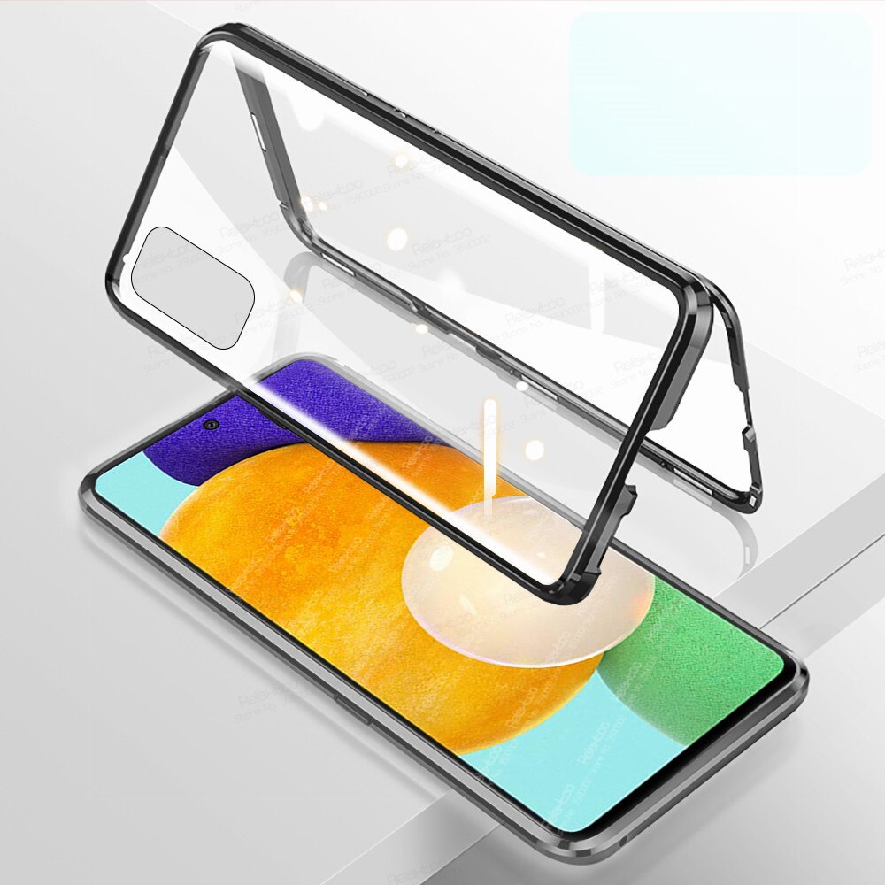 Voor Samsung A52 Case 360 ° Magnetische Flip Cover Voor Samsung Galaxy A52 Een 52 5G 4G A526B a525F Dubbelzijdig Glas Beschermende Fundas: A52 5G / black