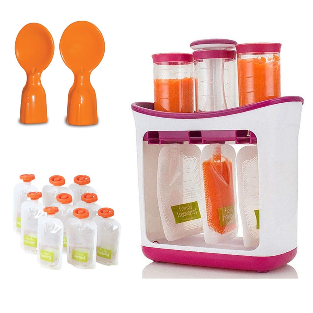 OEM Squeeze Fruit Juice Station and Pouches Feeding Kit Baby Food Storage Containers FAD Free Newborn Food Maker Set